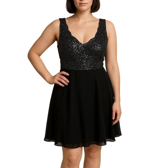 Charlotte Russe Sleeveless Sequin Chiffon Fit & Flare Cocktail Dress Size Large - Picture 1 of 6